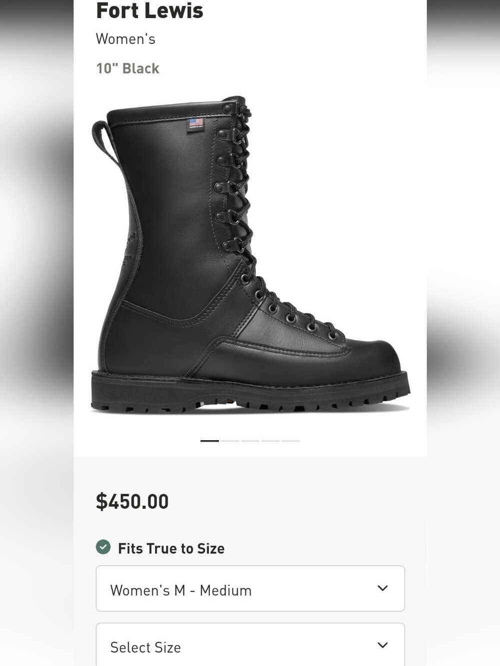 Danner Fort Lewis 10" Black Leather Tactical Boot Size 5